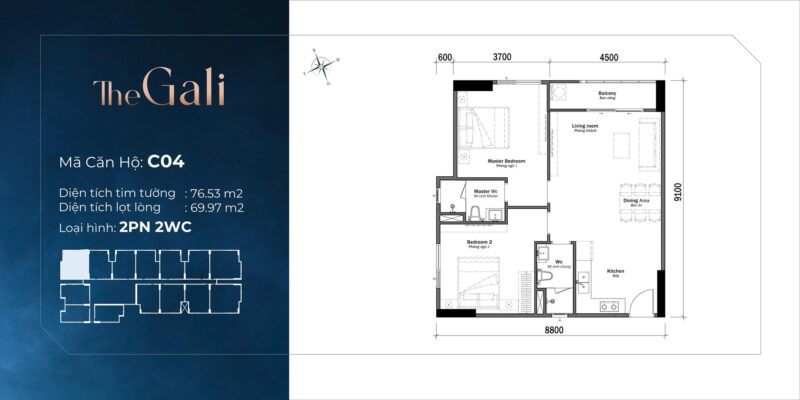 layout can ho 2pn goc 76m2 thap the gali khai hoan prime
